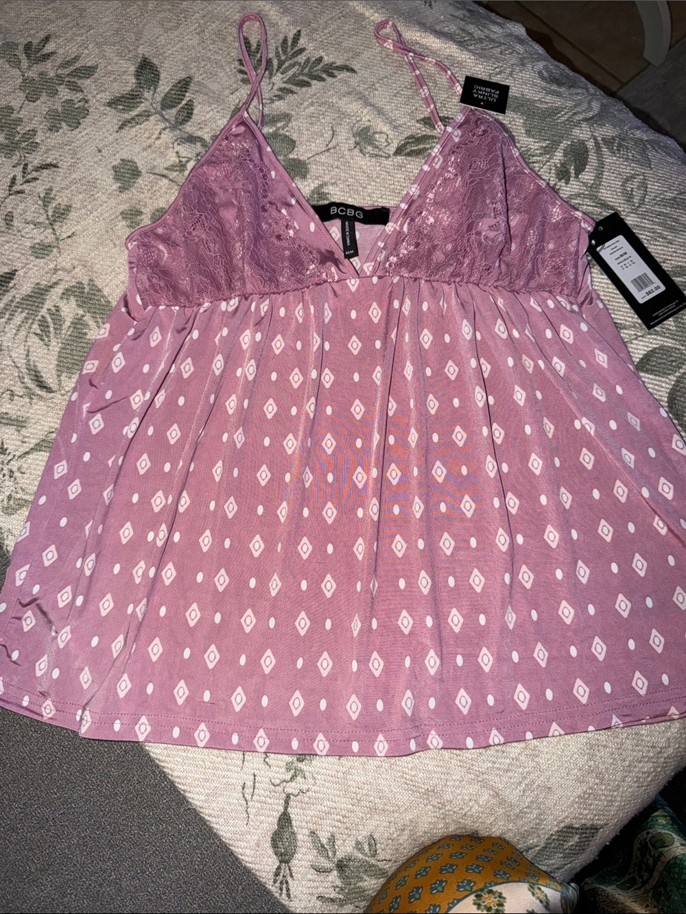 BCBG Pink Lace-Trim Spaghetti Strap Camisole